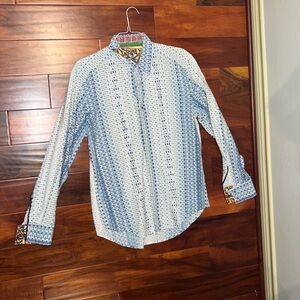 Robert graham blue pattern large dress shirt